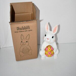 Brightever Outdoor Solar Garden Bunny Statue with RGB Lights, 8.9" Figurine Scul